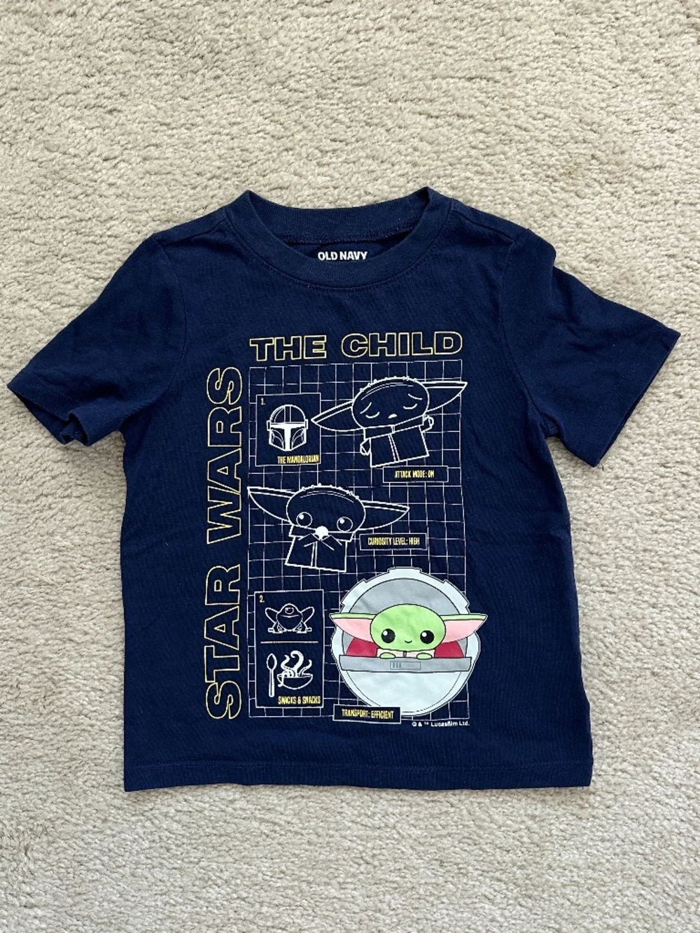 Grogu Toddler Boys Star Wars Shirt Short Sleeve Size 3T Navy